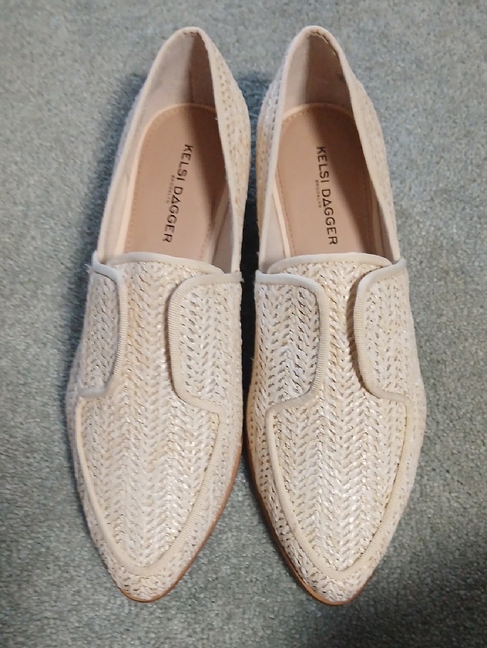Kelsi Dagger Cream Woven Pointed Slip-Ons